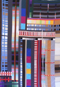 Composition created in a class with Nancy Crow, Quilting inspired by Diane Gaudynski